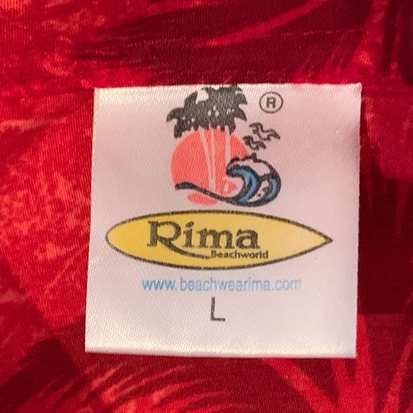 Rima Hawaiian Button Down Shirt Mens Large  Red with Cars and Palm Trees - Picture 4 of 7